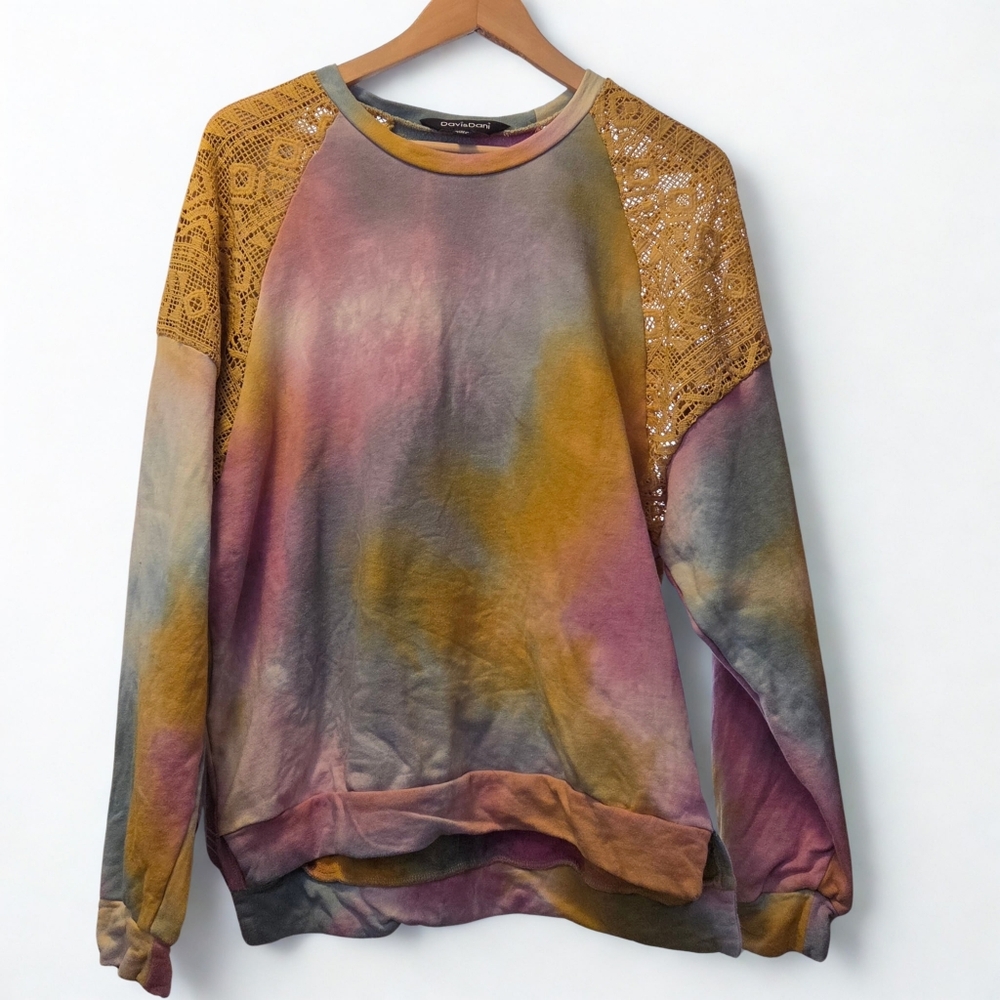 Davi & Dani Pastel Tie-Dye Crewneck with Yellow Trim